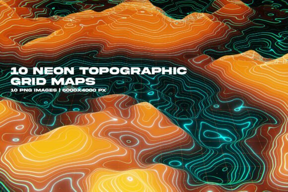 Neon Topographic Grid Maps: Futuristic Design Assets